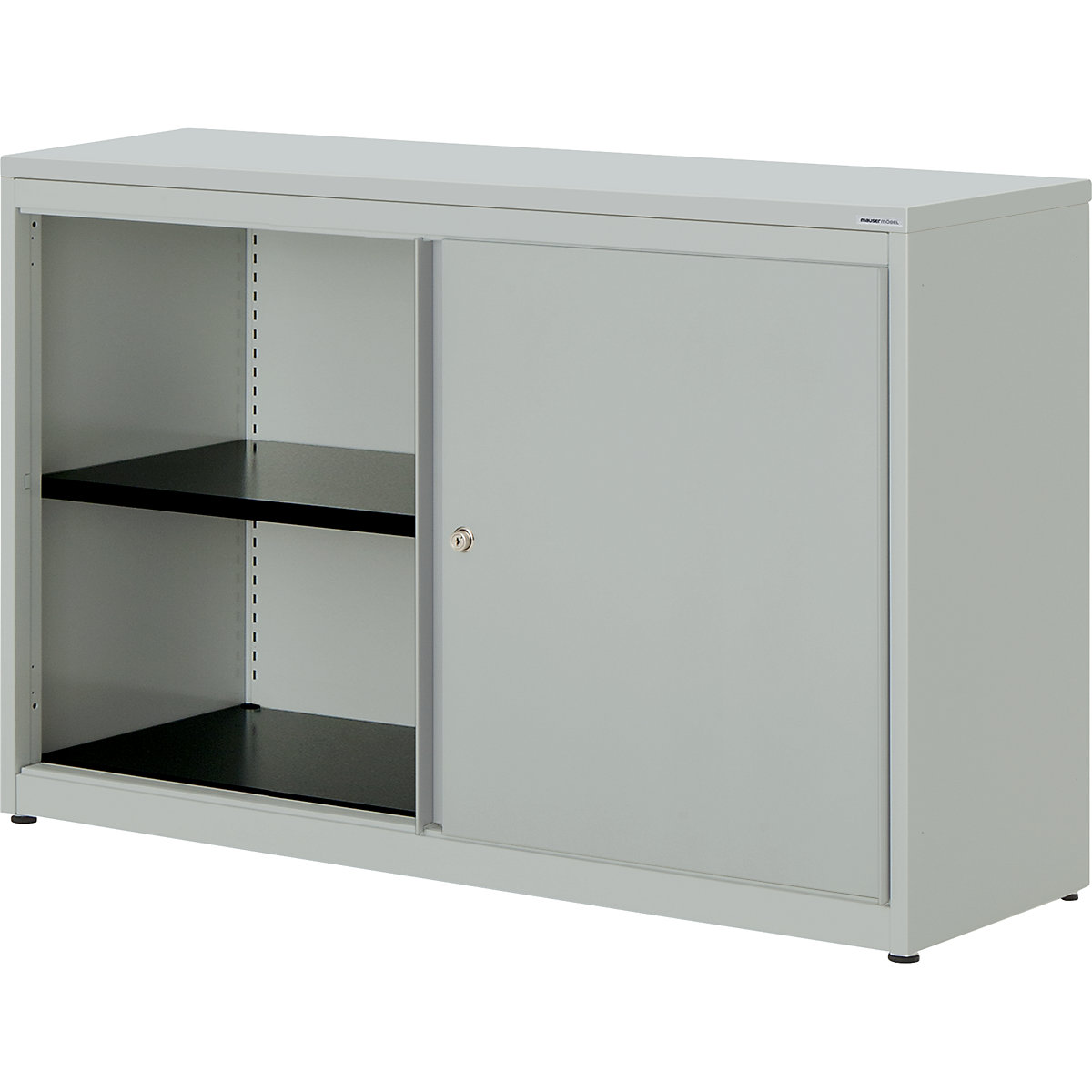 Sliding door cupboard – mauser, HxWxD 830 x 1200 x 432 mm, plastic panel, 1 shelf, light grey / light grey / light grey-2