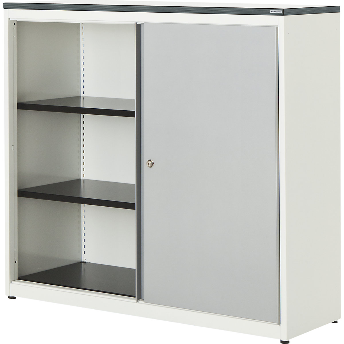 Sliding door cupboard – mauser, HxWxD 1180 x 1200 x 432 mm, plastic panel, 2 shelves, pure white / white aluminium / white-9