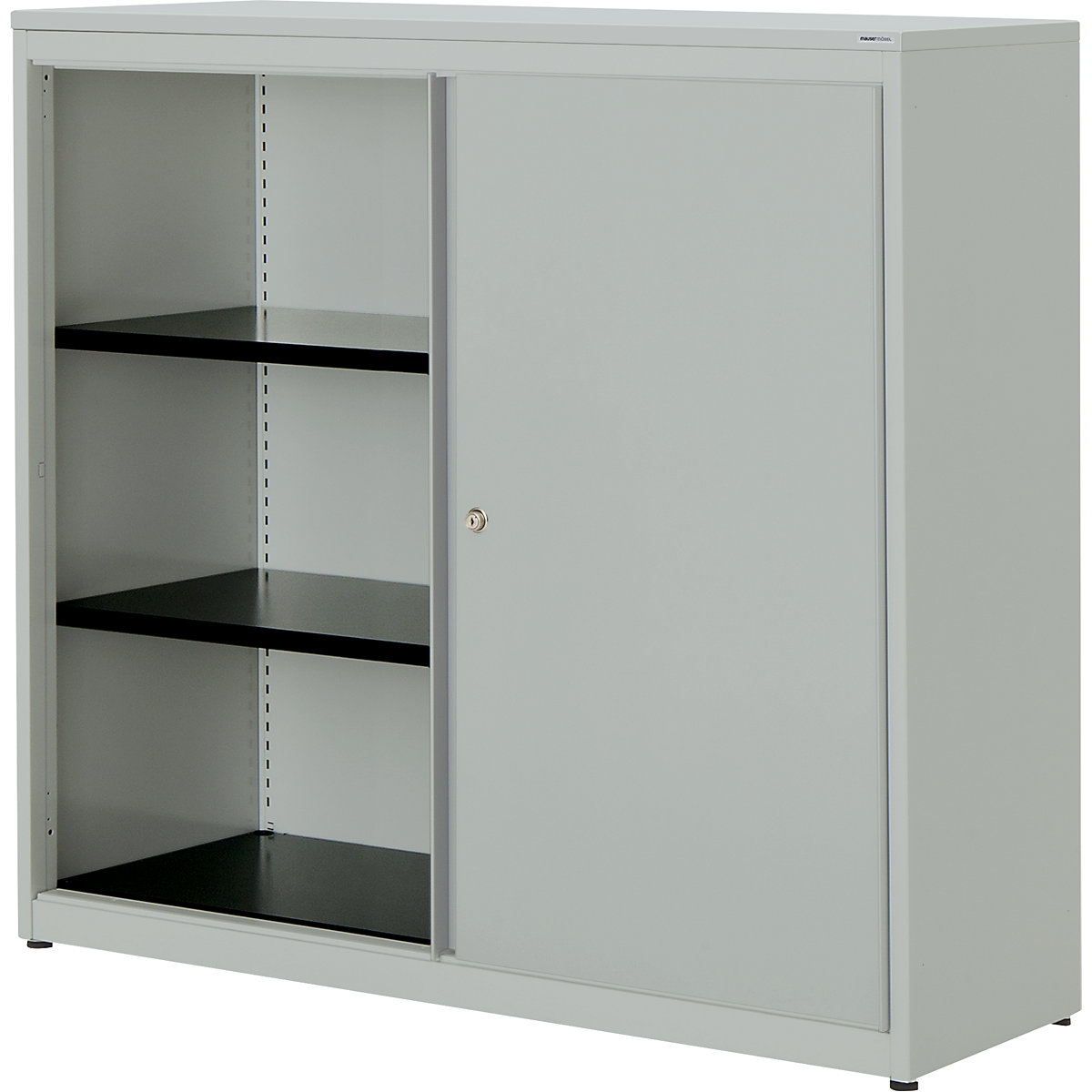 Sliding door cupboard – mauser, HxWxD 1180 x 1200 x 432 mm, plastic panel, 2 shelves, light grey / light grey / light grey-2