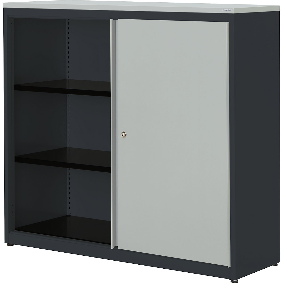 Sliding door cupboard – mauser, HxWxD 1180 x 1200 x 432 mm, plastic panel, 2 shelves, charcoal / light grey / light grey-8