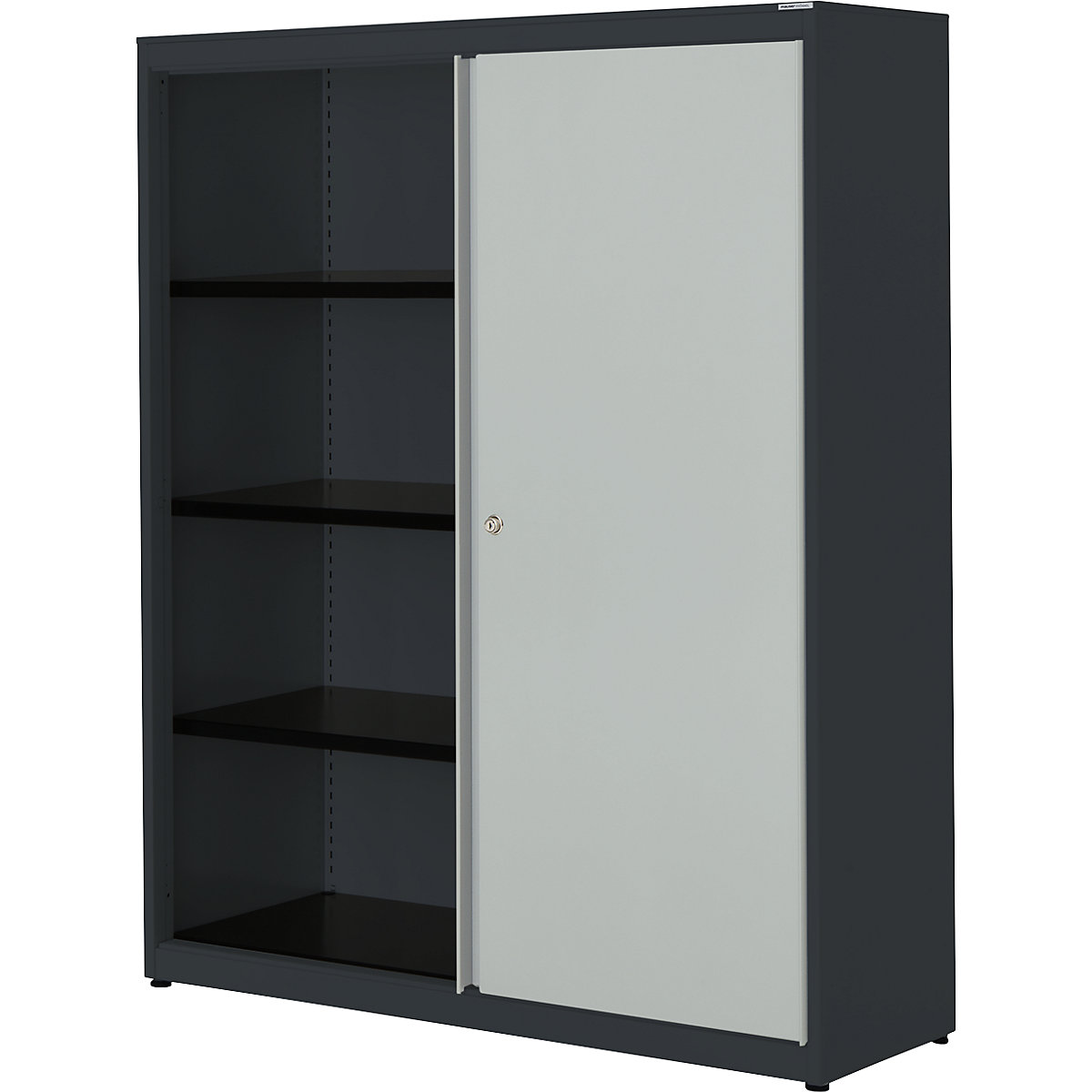 Sliding door cupboard – mauser, HxWxD 1516 x 1200 x 432 mm, steel plate, 3 shelves, charcoal / light grey / charcoal-5