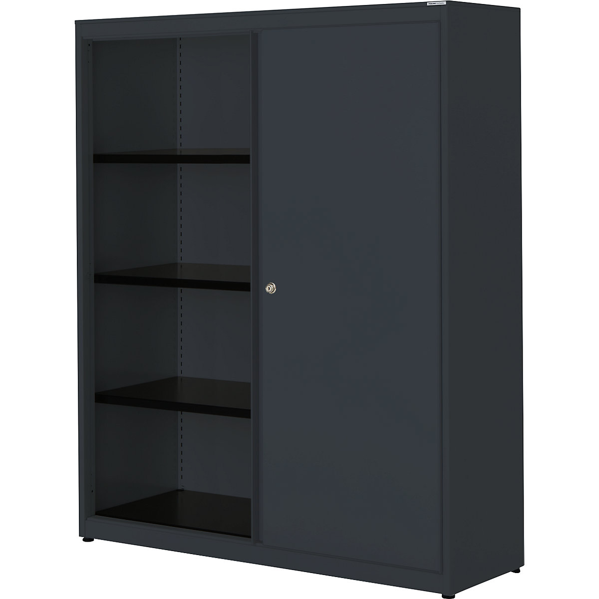 Sliding door cupboard – mauser, HxWxD 1516 x 1200 x 432 mm, steel plate, 3 shelves, charcoal / charcoal / charcoal-2
