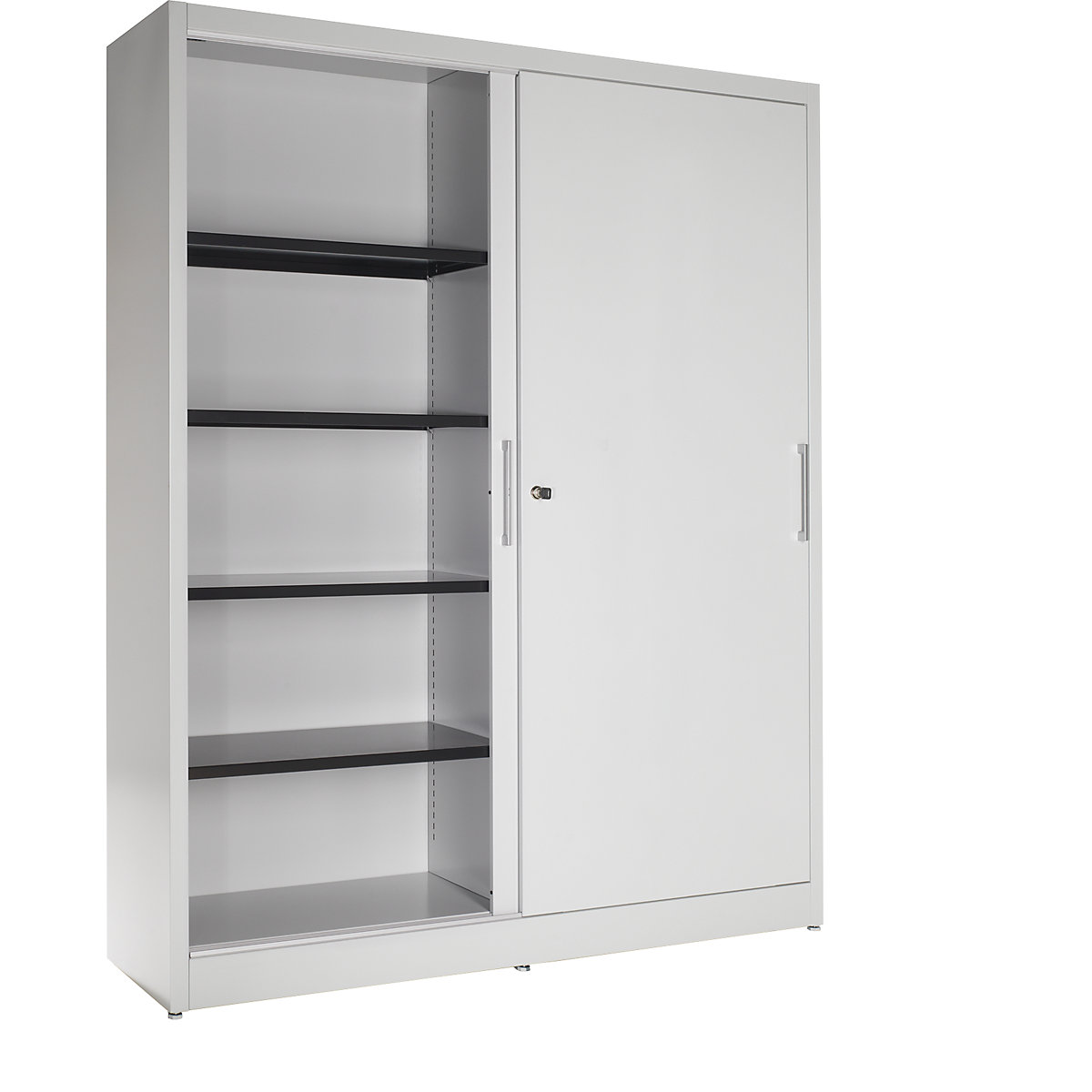 Sliding door cupboard – mauser, with 8 shelves, centre partition, HxWxD 1965 x 1600 x 420 mm, light grey-7