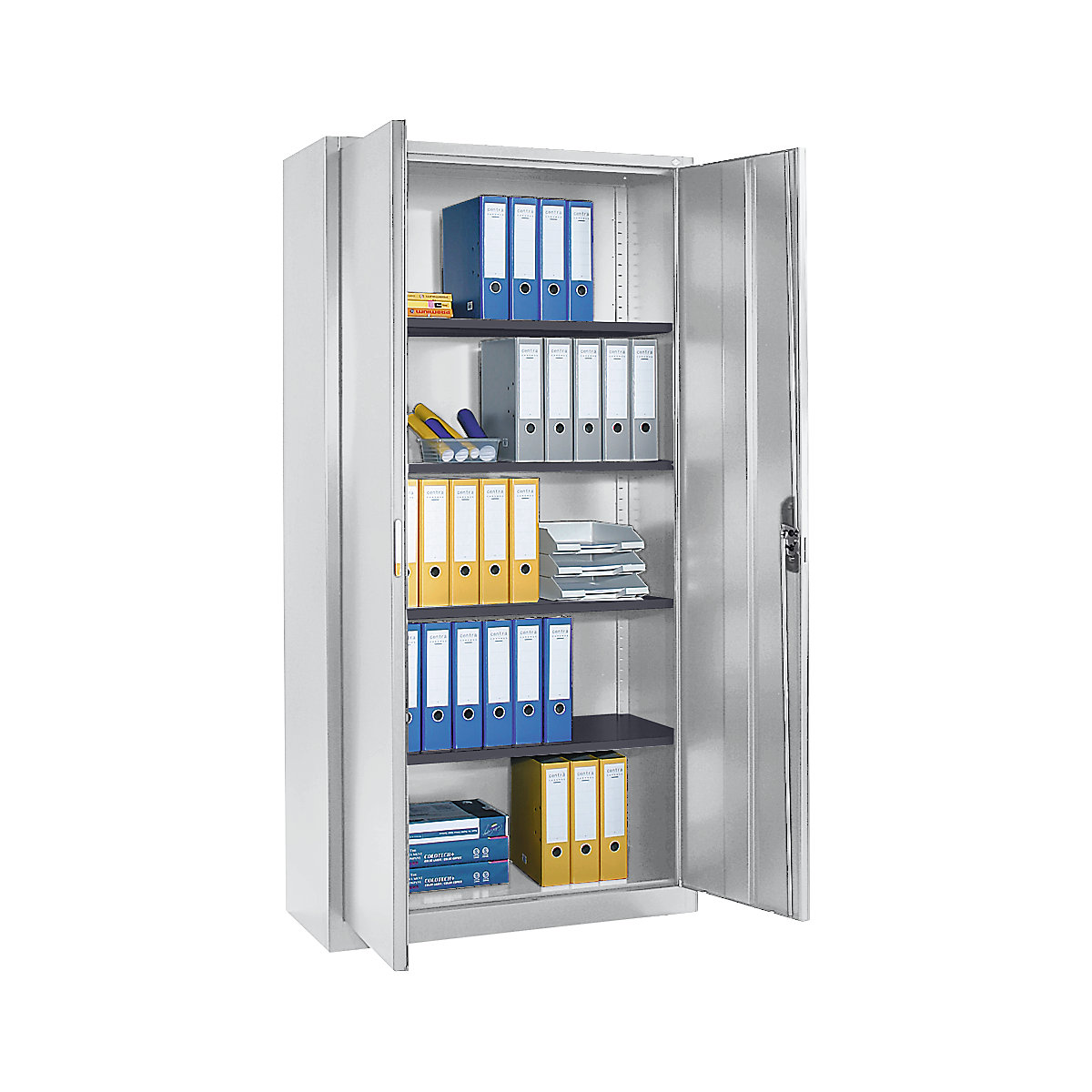 Steel cabinet with double doors – C+P, HxWxD 1950 x 1000 x 420 mm, light grey-6