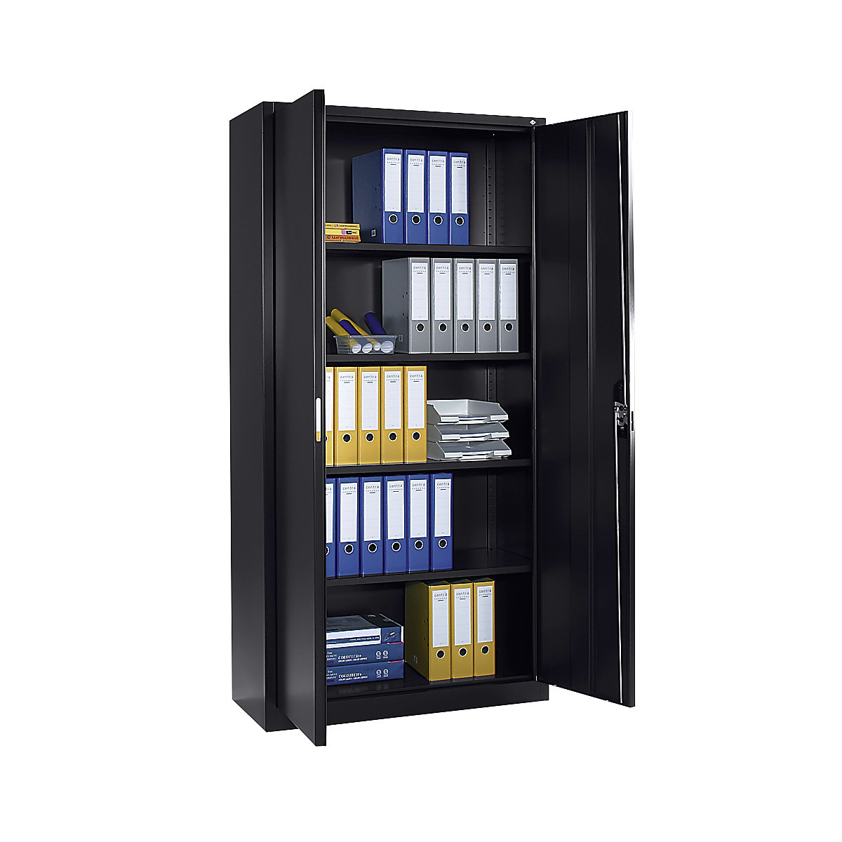 Steel cabinet with double doors – C+P, HxWxD 1950 x 1000 x 420 mm, black grey-5