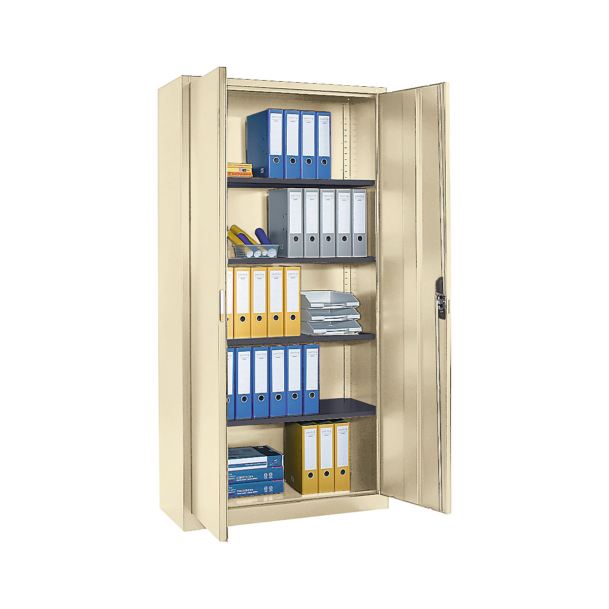 Steel cabinet with double doors – C+P, HxWxD 1950 x 1000 x 420 mm, light ivory-7