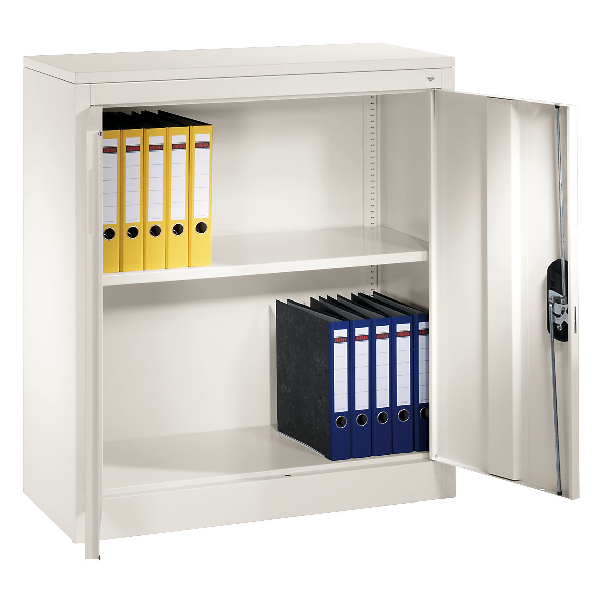 Steel cupboard with hinged doors – C+P, HxWxD 1000 x 1000 x 420 mm, traffic white-6