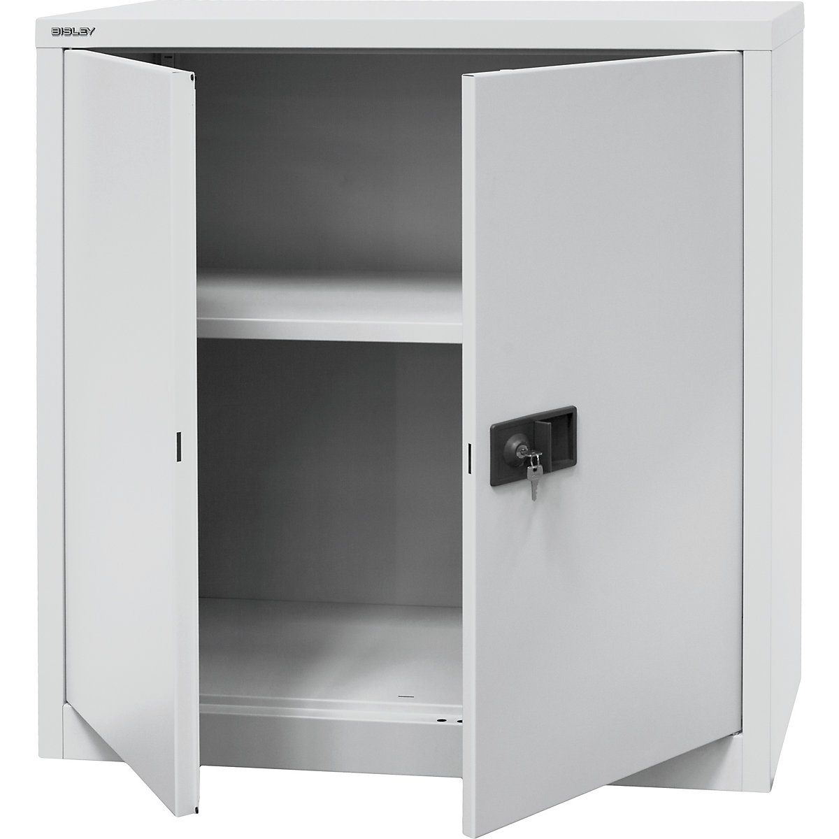 UNIVERSAL double door cupboard – BISLEY, HxWxD 1000 x 914 x 400 mm, 1 shelf, 2 file heights, light grey-8