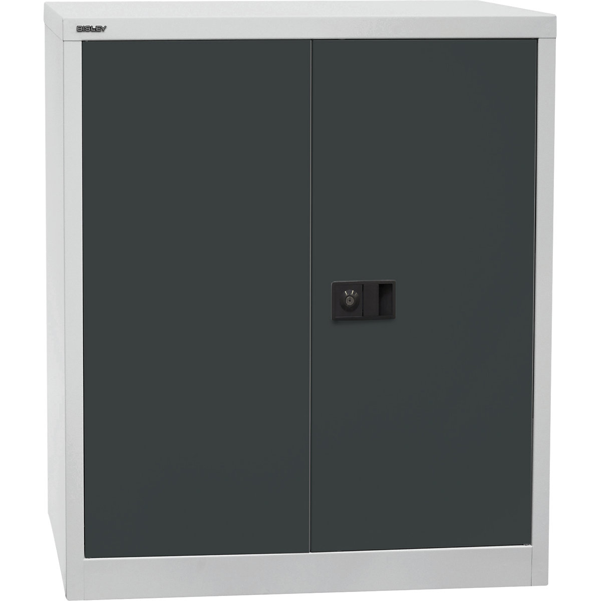 UNIVERSAL double door cupboard – BISLEY, HxWxD 1000 x 914 x 400 mm, 1 shelf, 2 file heights, light grey / charcoal-5
