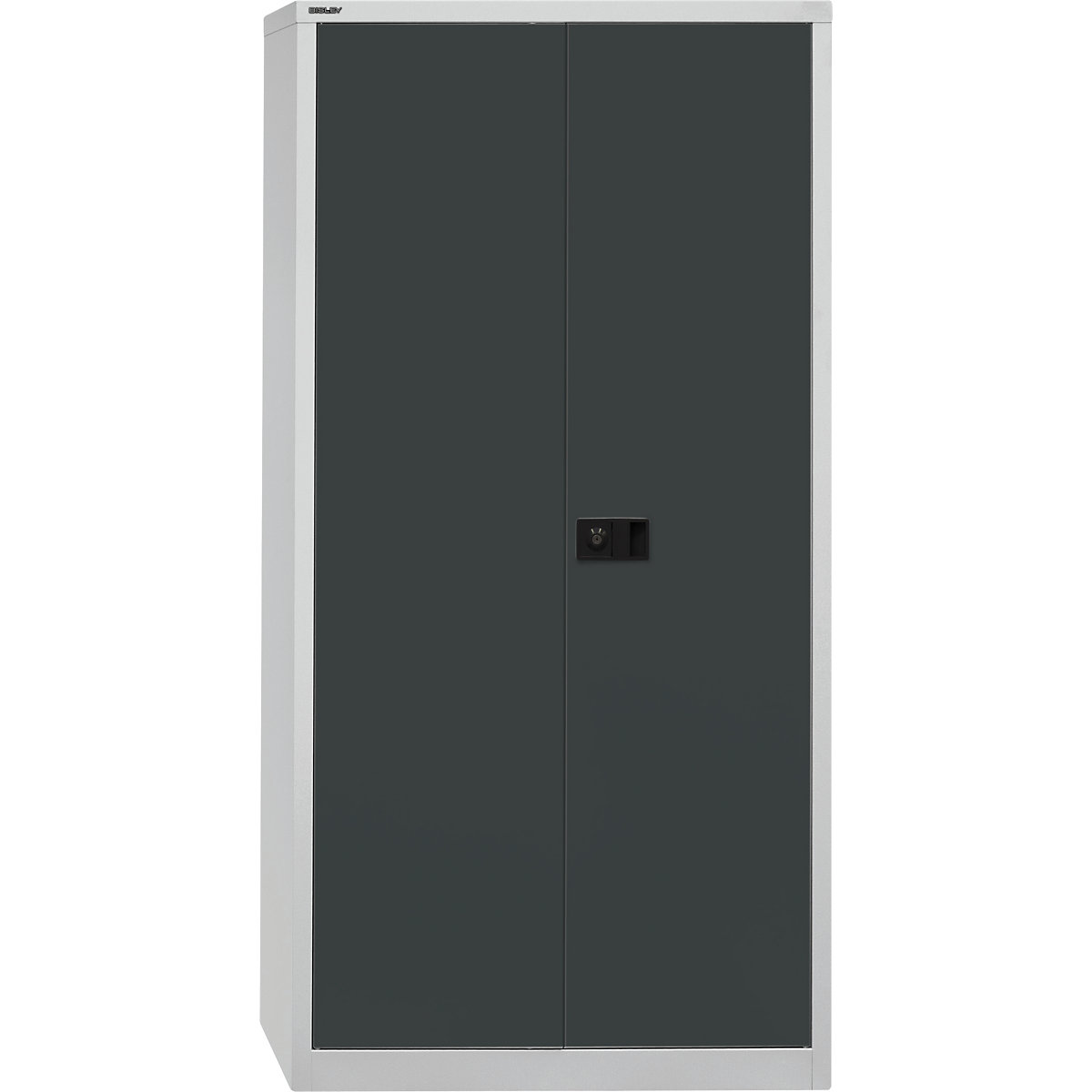 UNIVERSAL double door cupboard – BISLEY, HxWxD 1950 x 914 x 500 mm, 4 zinc plated shelves, 5 file heights, light grey / charcoal-6