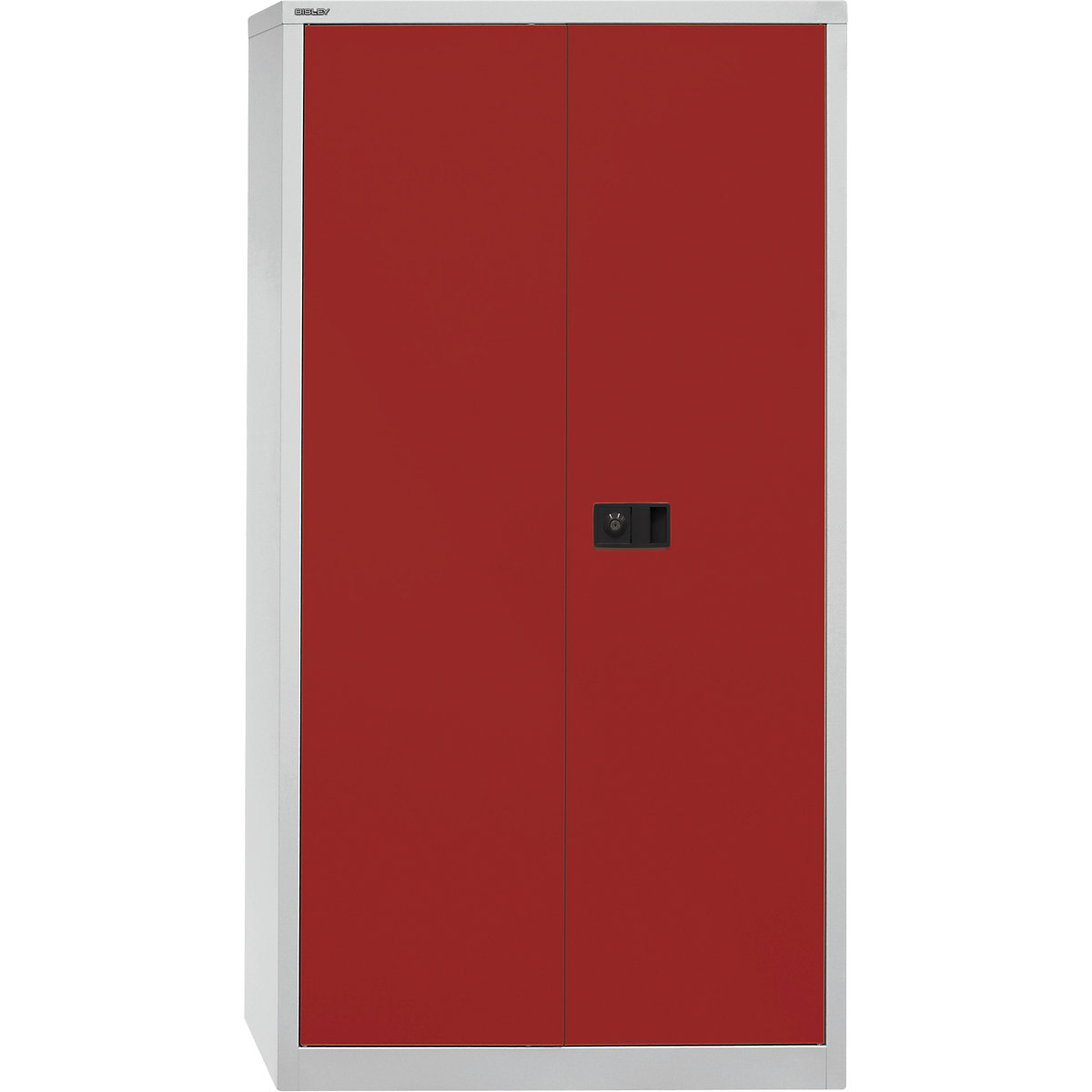 UNIVERSAL double door cupboard – BISLEY, HxWxD 1806 x 914 x 400 mm, 3 zinc plated shelves, 4 file heights, light grey / cardinal red-5