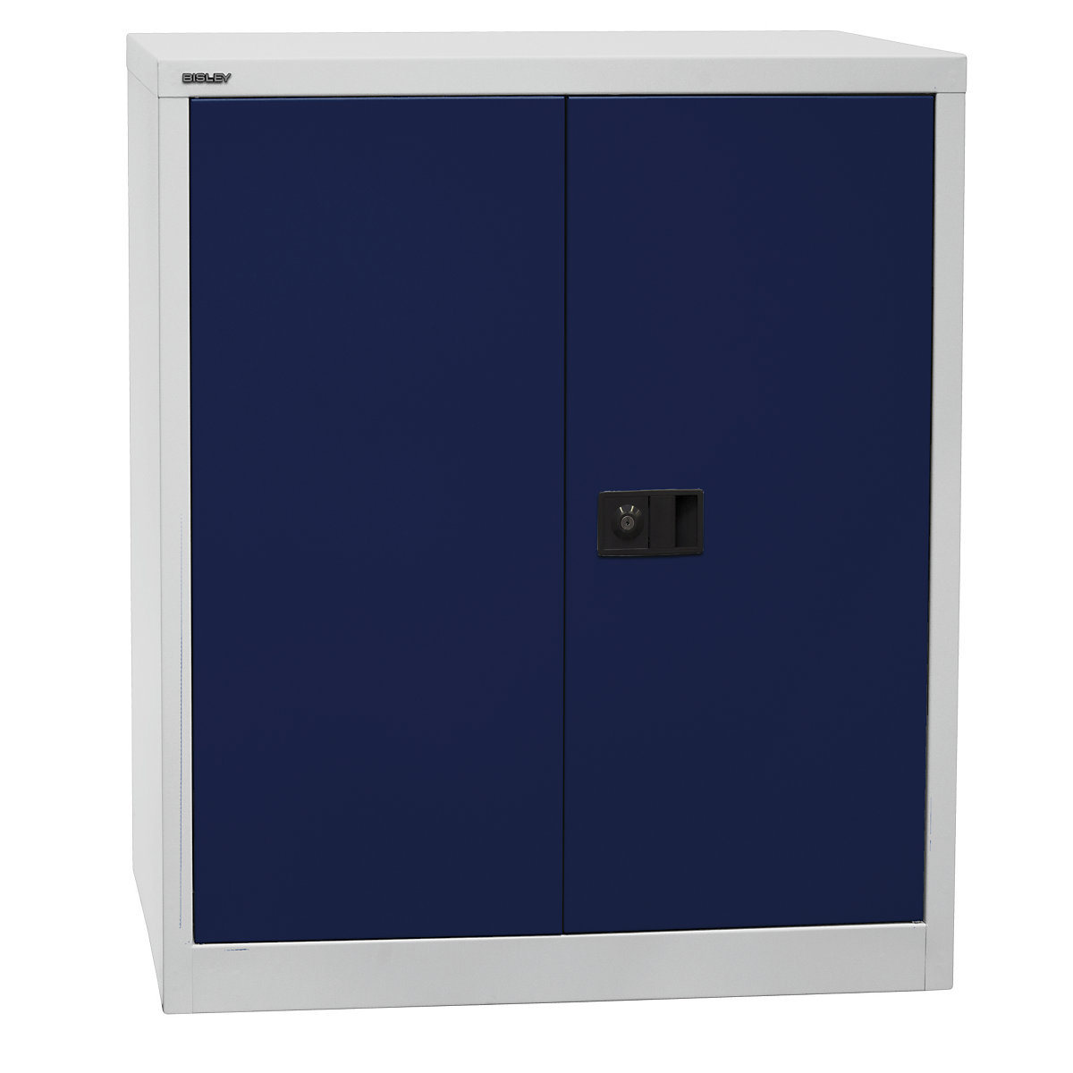UNIVERSAL double door cupboard – BISLEY, HxWxD 1000 x 914 x 400 mm, 1 shelf, 2 file heights, light grey / Oxford blue-4