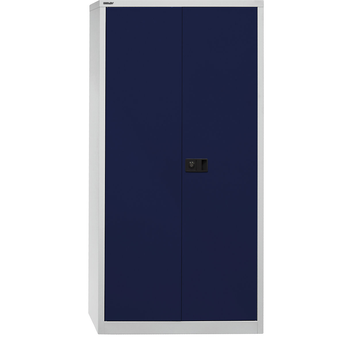 UNIVERSAL double door cupboard – BISLEY, HxWxD 1806 x 914 x 400 mm, 3 zinc plated shelves, 4 file heights, light grey / Oxford blue-7
