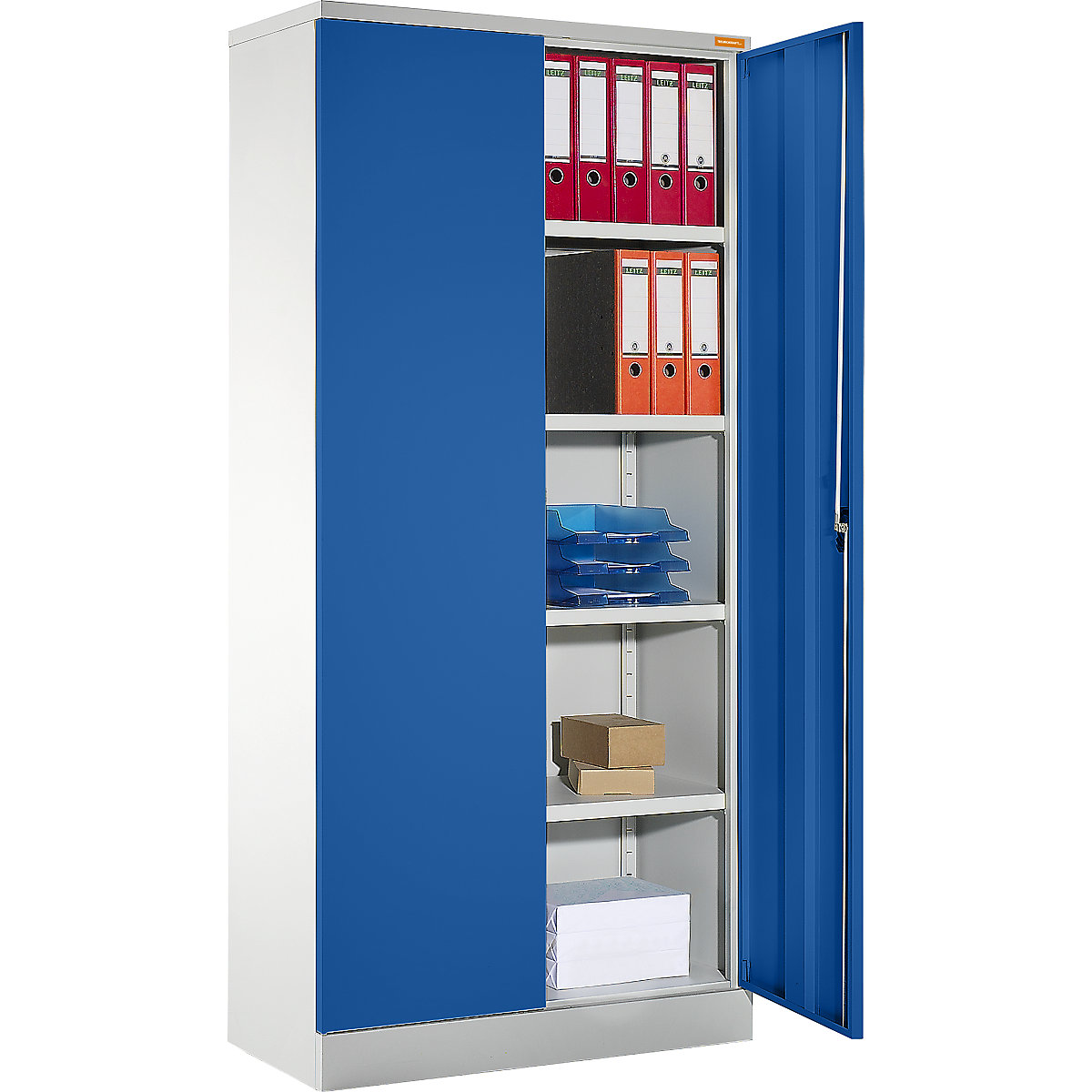 Universal cupboard – eurokraft basic, HxWxD 1950 x 915 x 421 mm, light grey / gentian blue, 3+ items-4