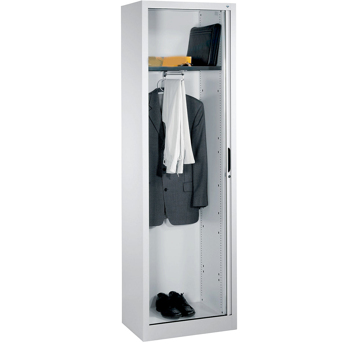 Wardrobe with horizontal roller shutter – C+P, HxWxD 1980 x 600 x 420 mm, 1 shelf, 1 clothes rail, light grey-6