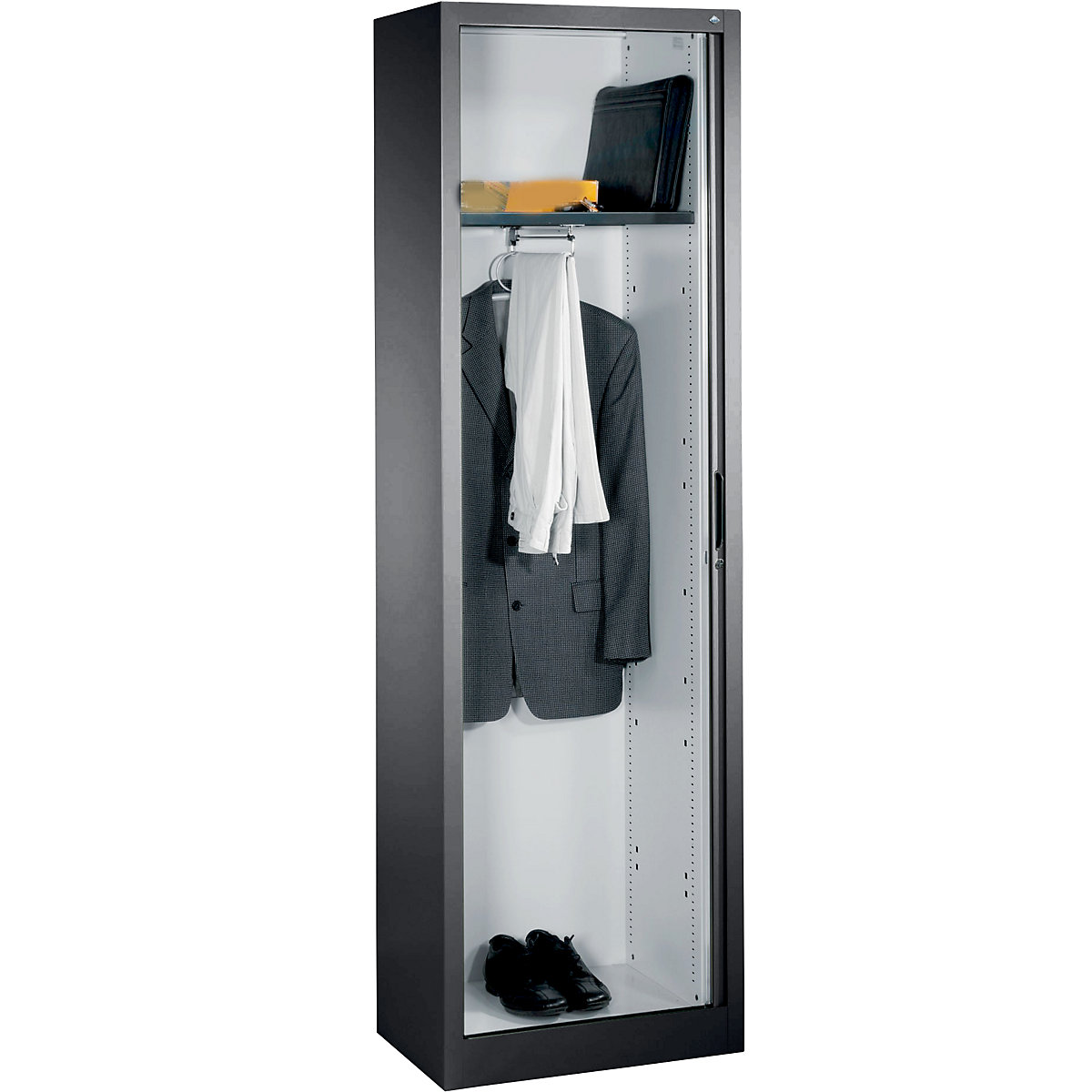 Wardrobe with horizontal roller shutter – C+P, HxWxD 1980 x 600 x 420 mm, 1 shelf, 1 clothes rail, black grey-4