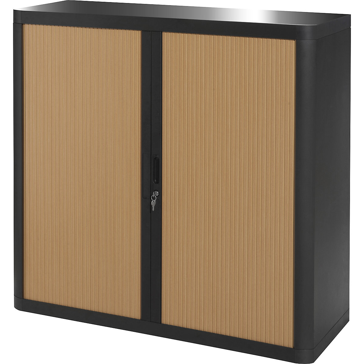easyOffice® roller shutter cupboard – Paperflow, 2 shelves, height 1040 mm, black / beech-7