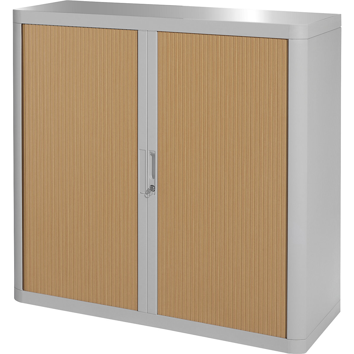 easyOffice® roller shutter cupboard – Paperflow, 2 shelves, height 1040 mm, grey / beech-18