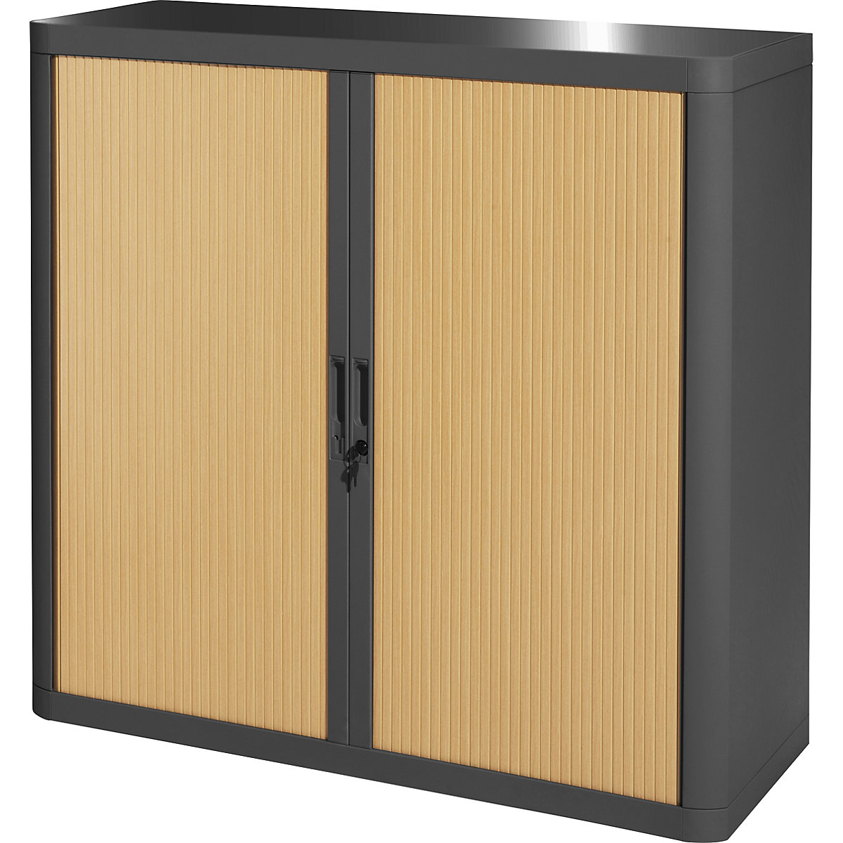 easyOffice® roller shutter cupboard – Paperflow, 2 shelves, height 1040 mm, charcoal / beech-6