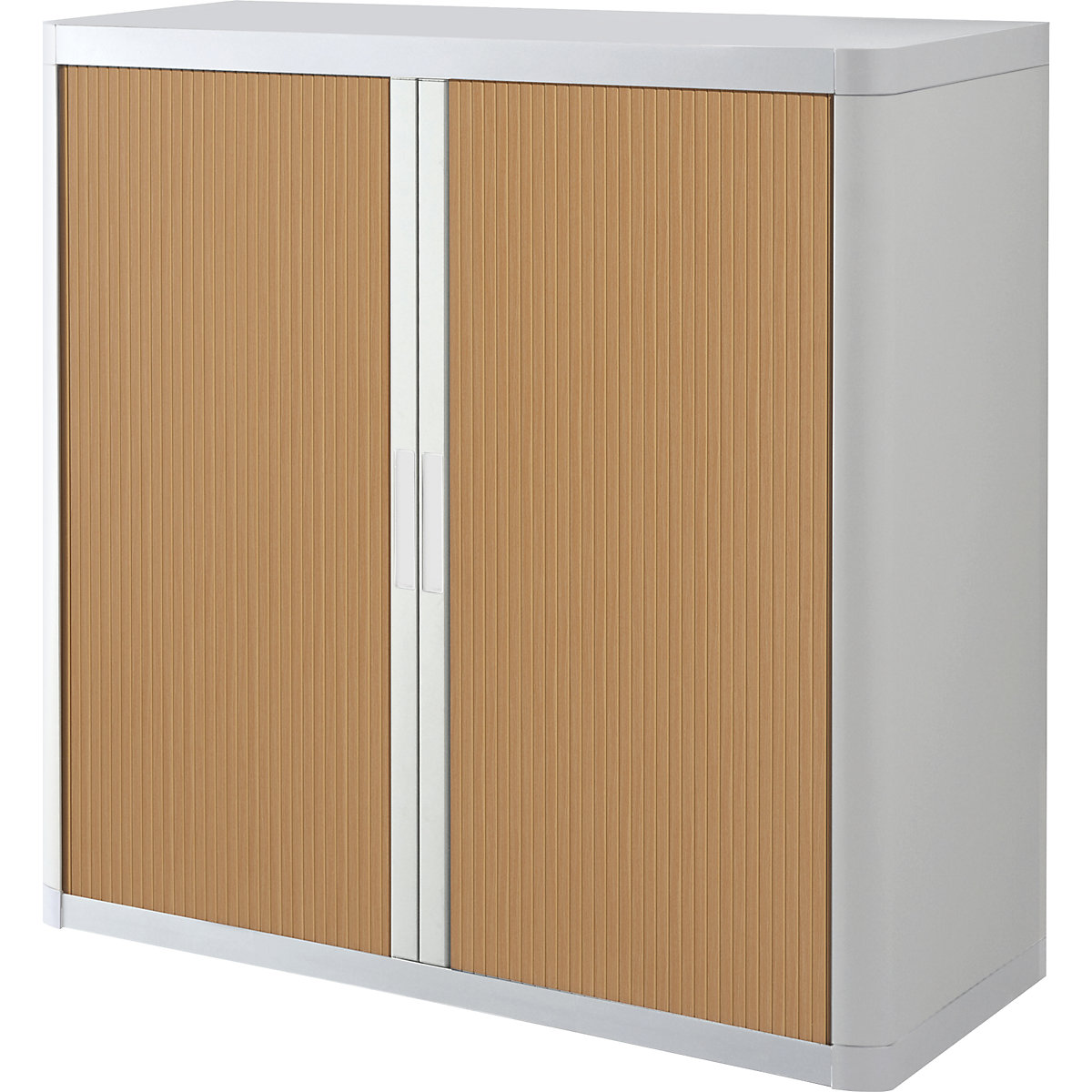 easyOffice® roller shutter cupboard – Paperflow, 2 shelves, height 1040 mm, white / beech-9