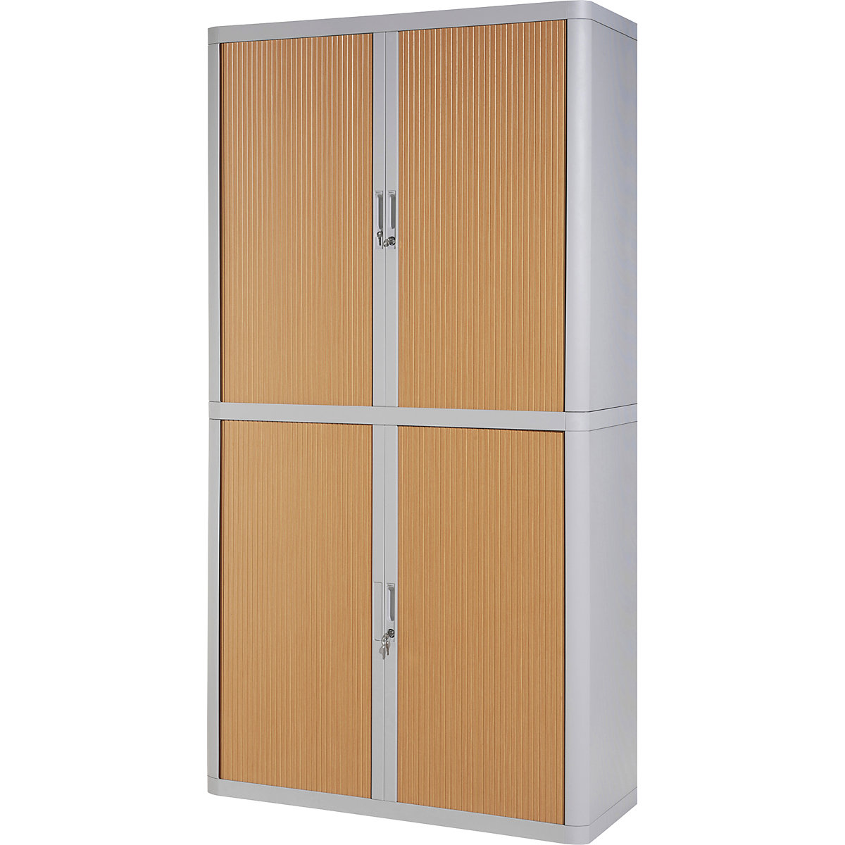 easyOffice® roller shutter cupboard – Paperflow, 4 shelves, height 2040 mm, grey / beech-13