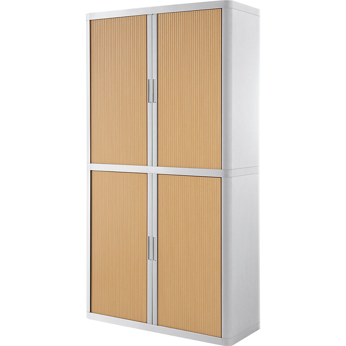 easyOffice® roller shutter cupboard – Paperflow, 4 shelves, height 2040 mm, white / beech-3
