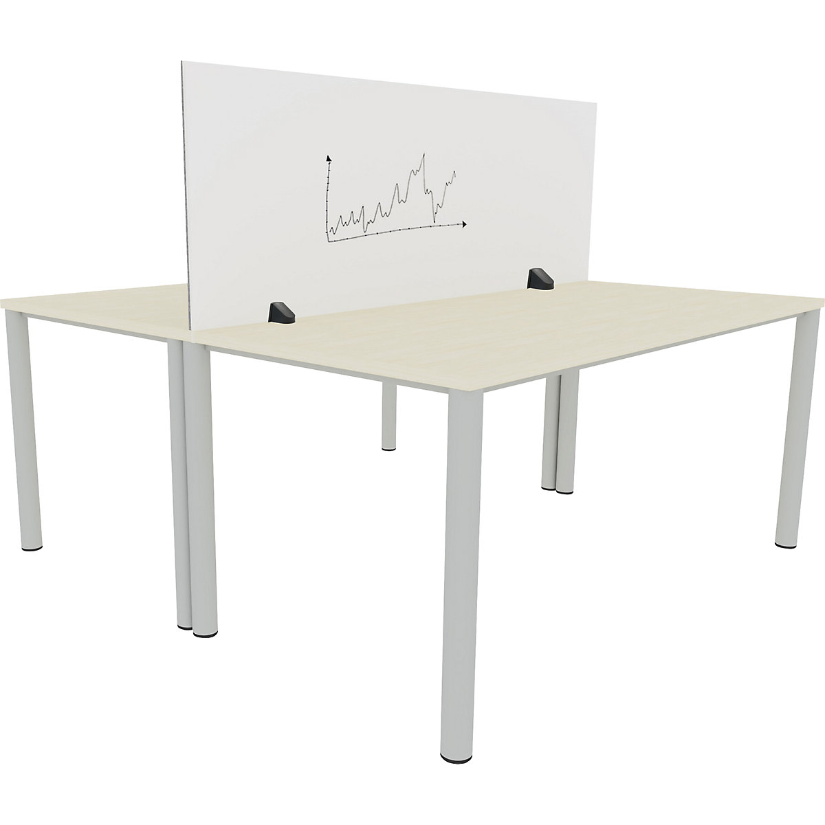 Desk partition for a double workplace, enamel and PET felt surface, white / grey, width 1600 mm-3
