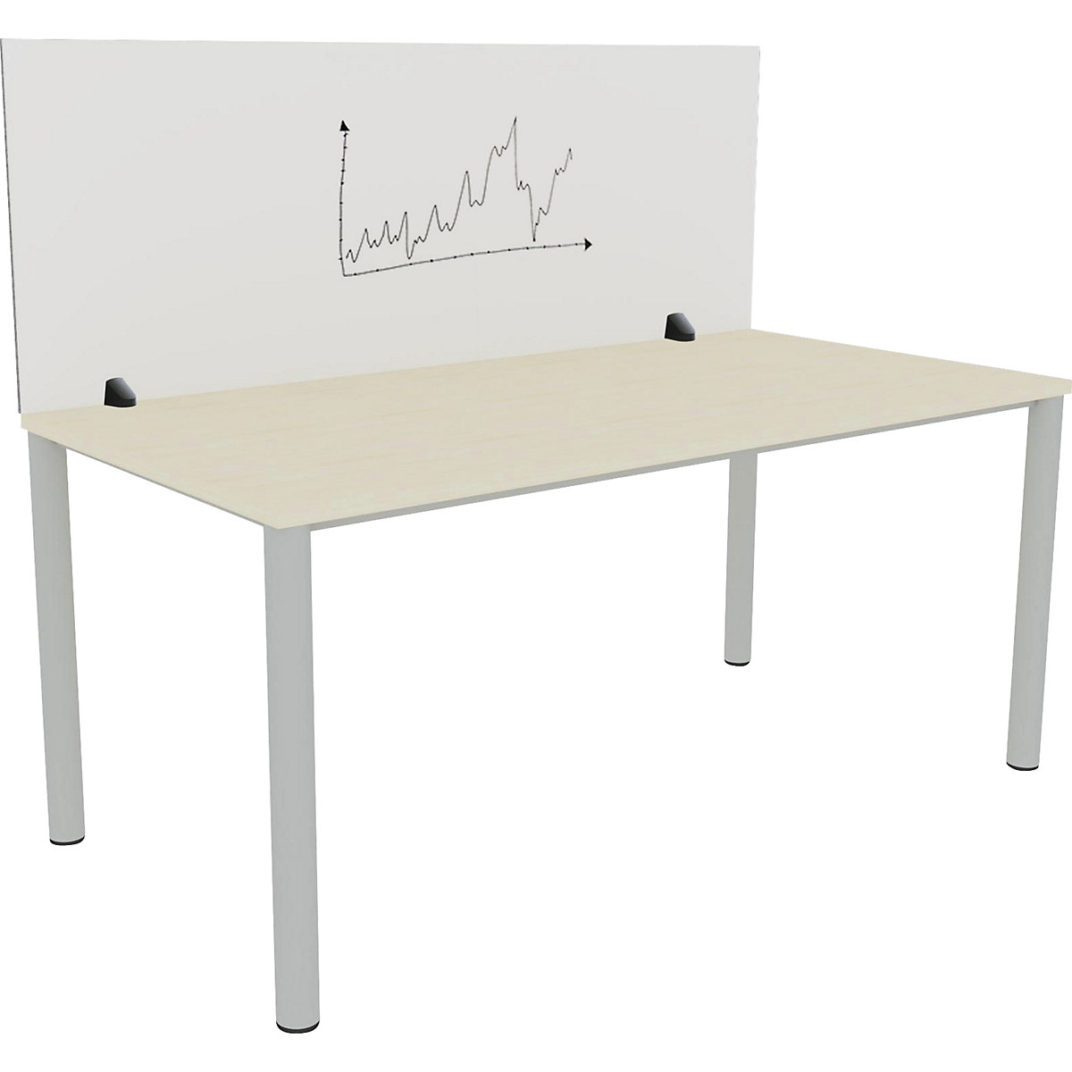 Desk partition for an individual workplace, enamel and PET felt surface, white / grey, width 1600 mm-9