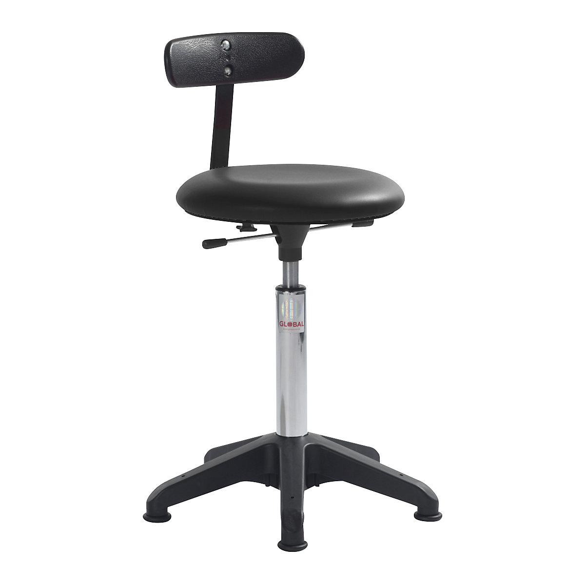 Industrial stool, height adjustable, with floor glides and back rest, black, height 480 – 670 mm-6