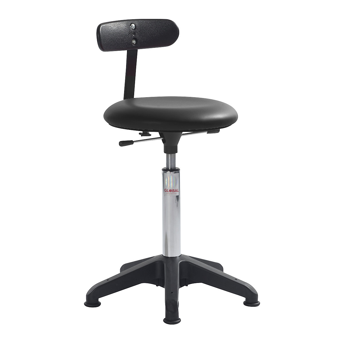 Industrial stool, height adjustable, with floor glides and back rest, black, height 390 – 520 mm-3