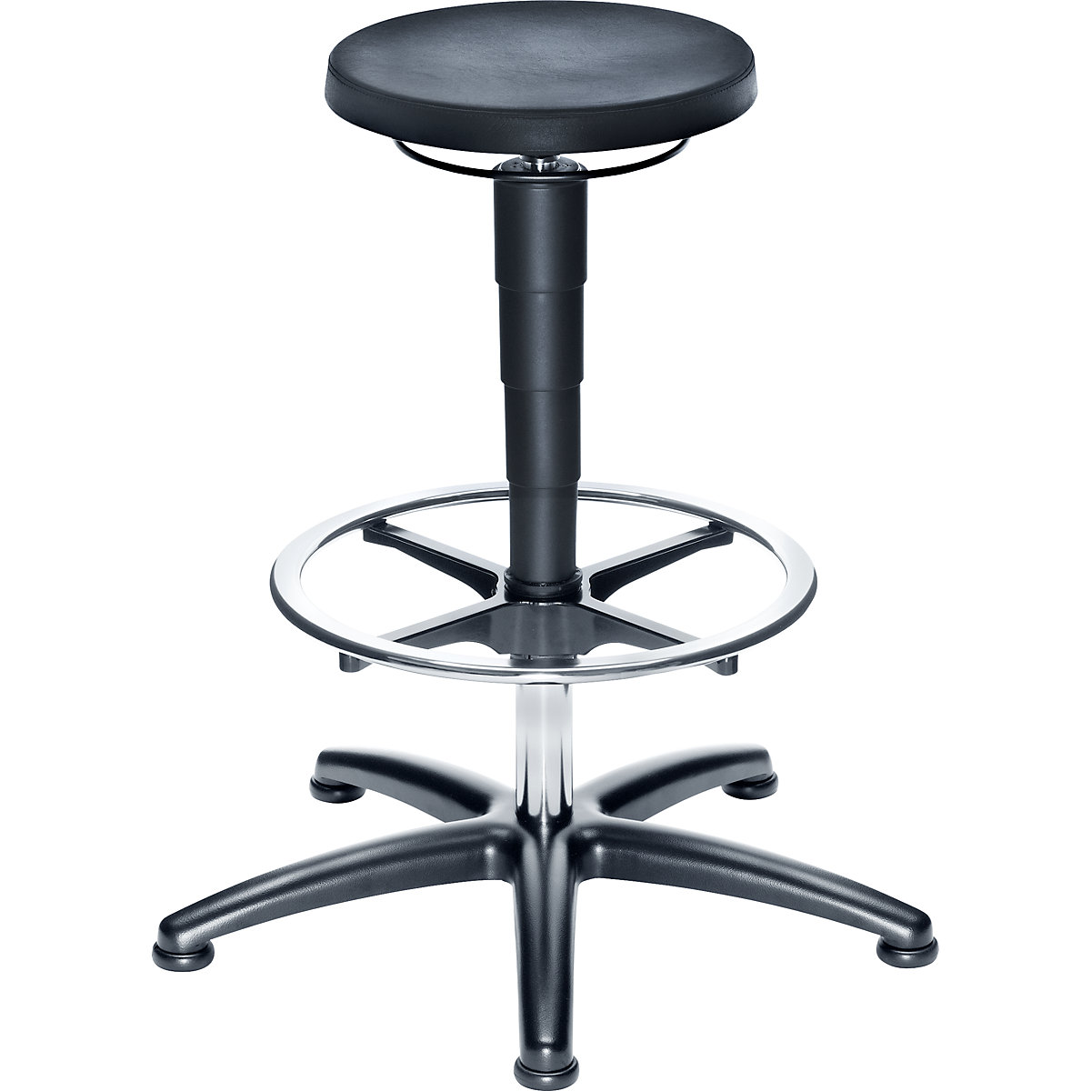 Industrial stool with gas lift height adjustment – eurokraft pro, polyurethane foam seat, with floor glides and foot ring-1