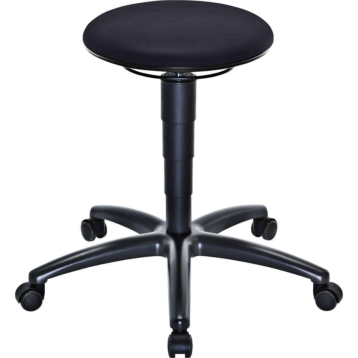 Industrial stool with gas lift height adjustment – eurokraft pro, black vinyl seat, with castors-1