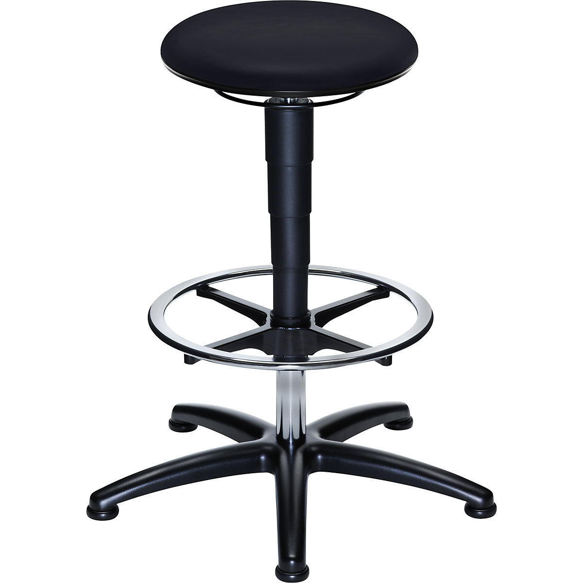 Industrial stool with gas lift height adjustment – eurokraft pro, black vinyl seat, with floor glides and foot ring-3