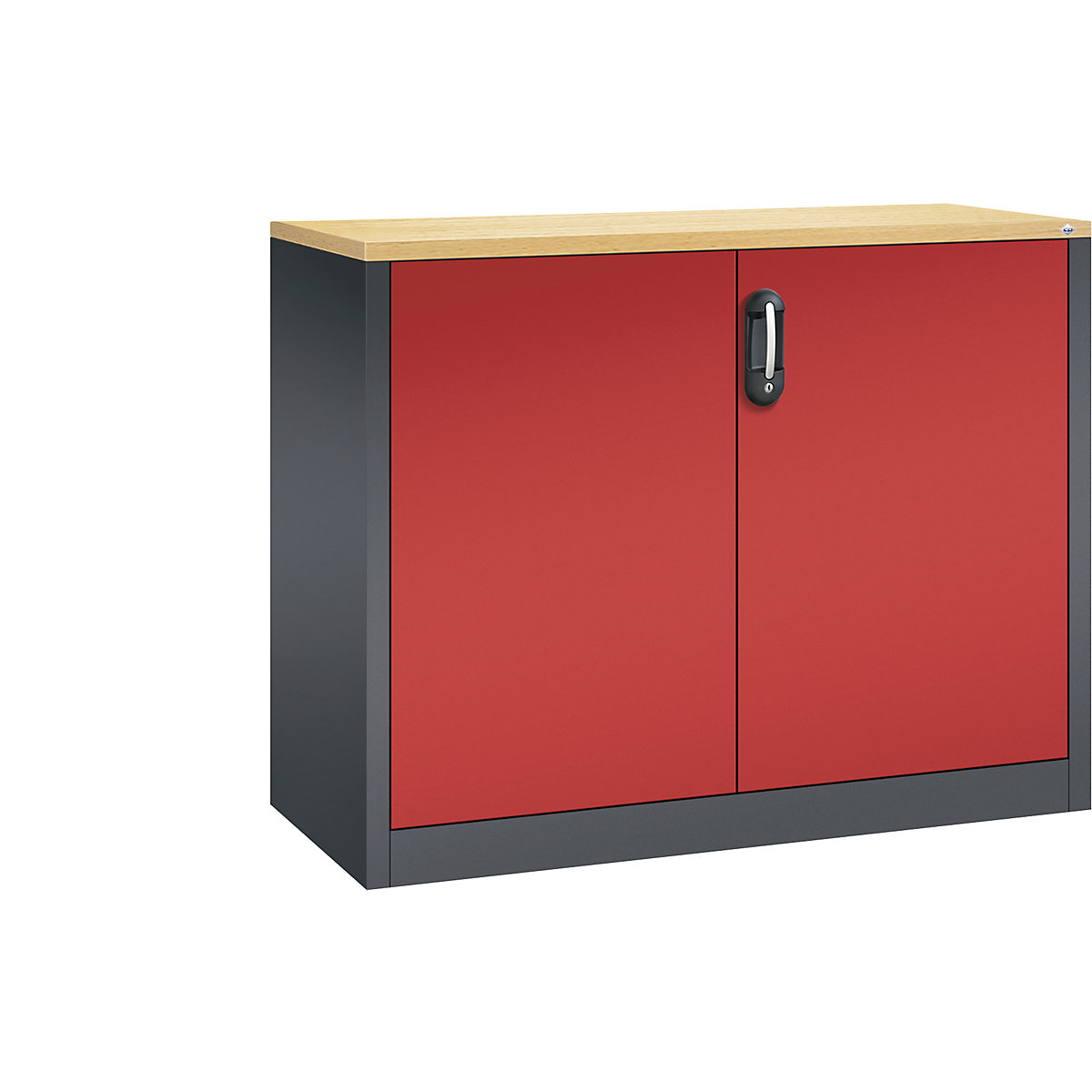 ACURADO filing sideboard – C+P, 2 file heights, HxWxD 1000 x 1200 x 500 mm, black grey / flame red-5