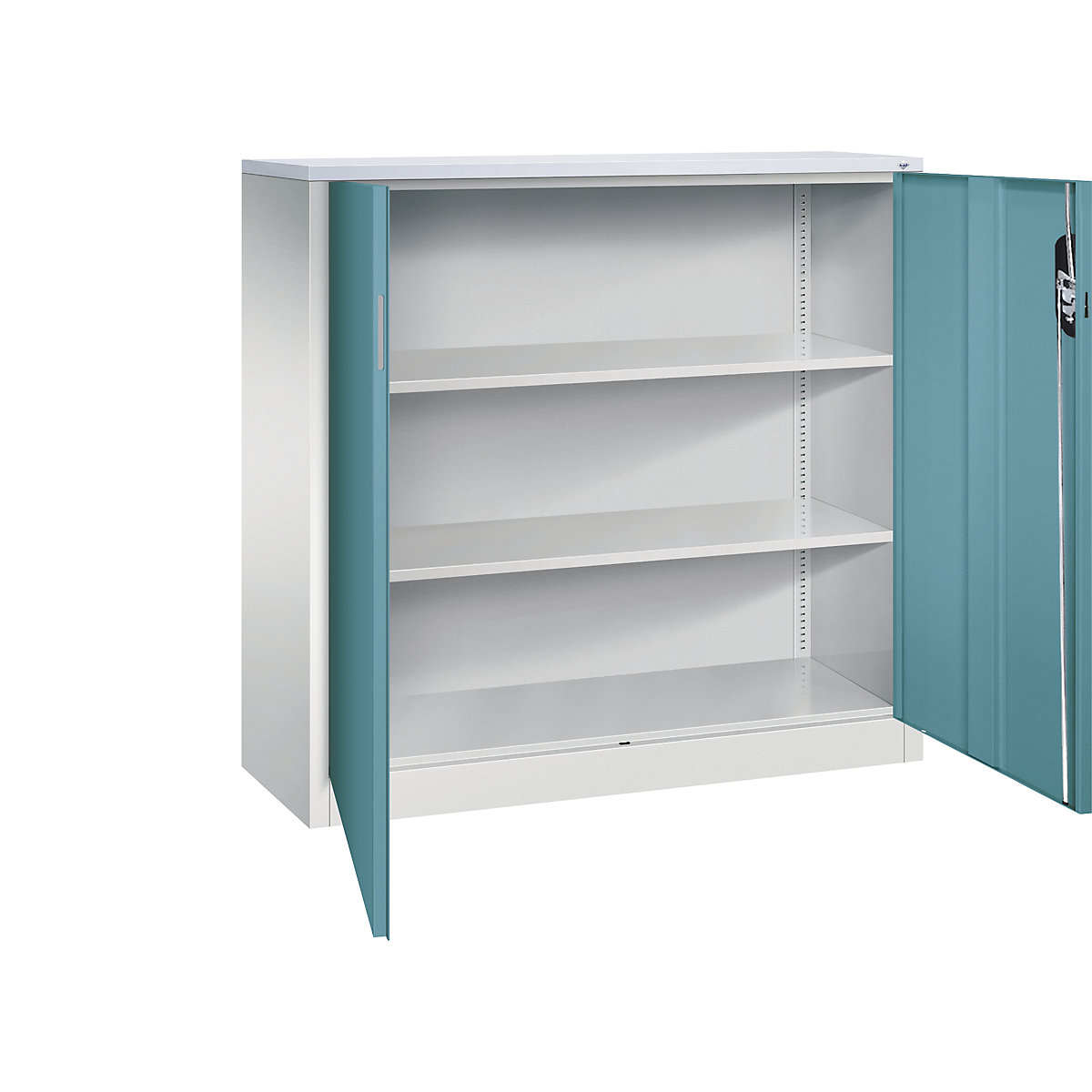 C+P – ACURADO filing sideboard, 3 file heights, HxWxD 1200 x 1200 x 400 mm, light grey / water blue