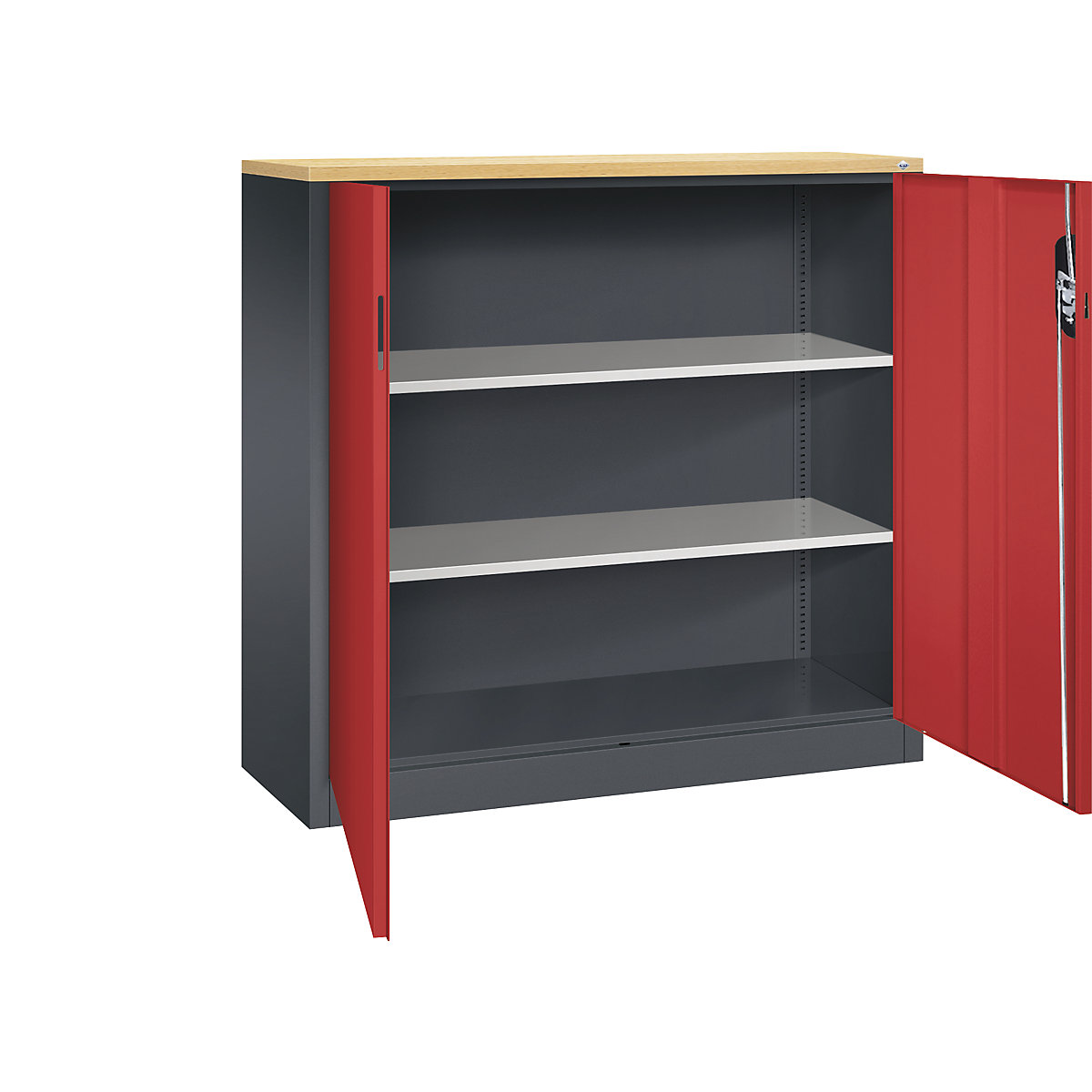 C+P – ACURADO filing sideboard, 3 file heights, HxWxD 1200 x 1200 x 400 mm, black grey / flame red