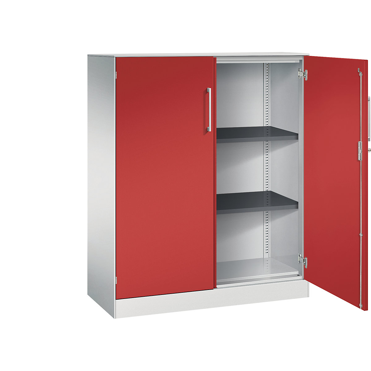 ASISTO double door cupboard, height 1292 mm – C+P, width 1000 mm, 2 shelves, light grey/flame red-13