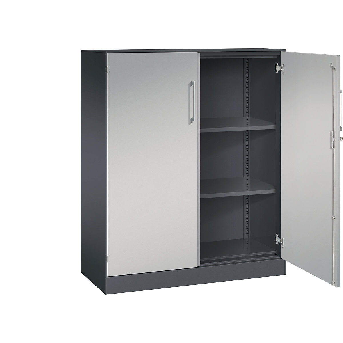 ASISTO double door cupboard, height 1292 mm – C+P, width 1000 mm, 2 shelves, black grey/white aluminium-12