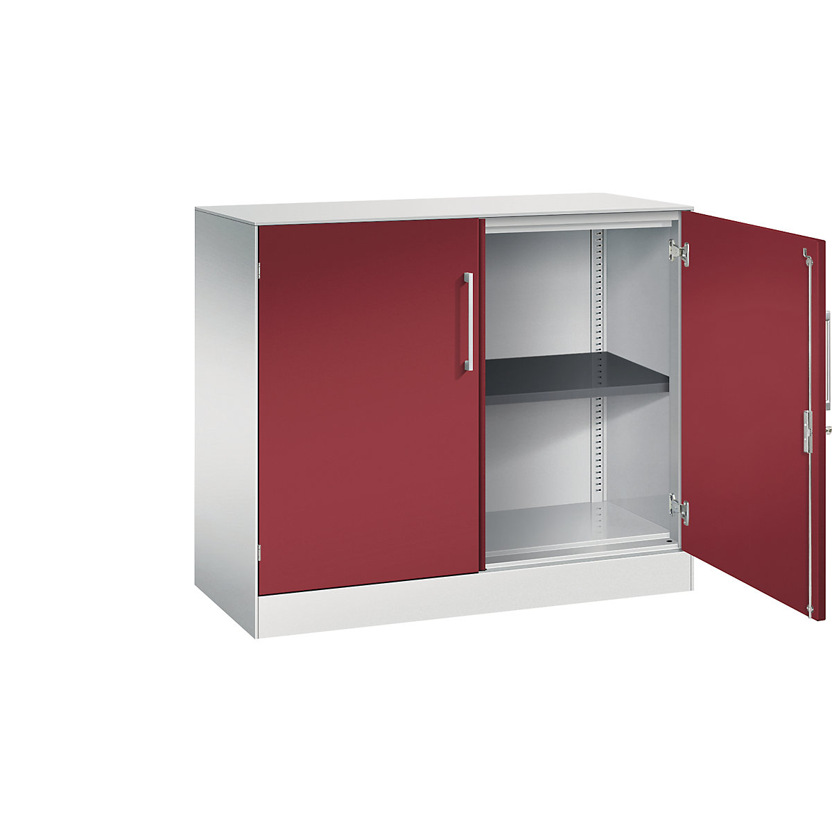 ASISTO double door cupboard, height 897 mm – C+P, width 1000 mm, 1 shelf, light grey/ruby red-12