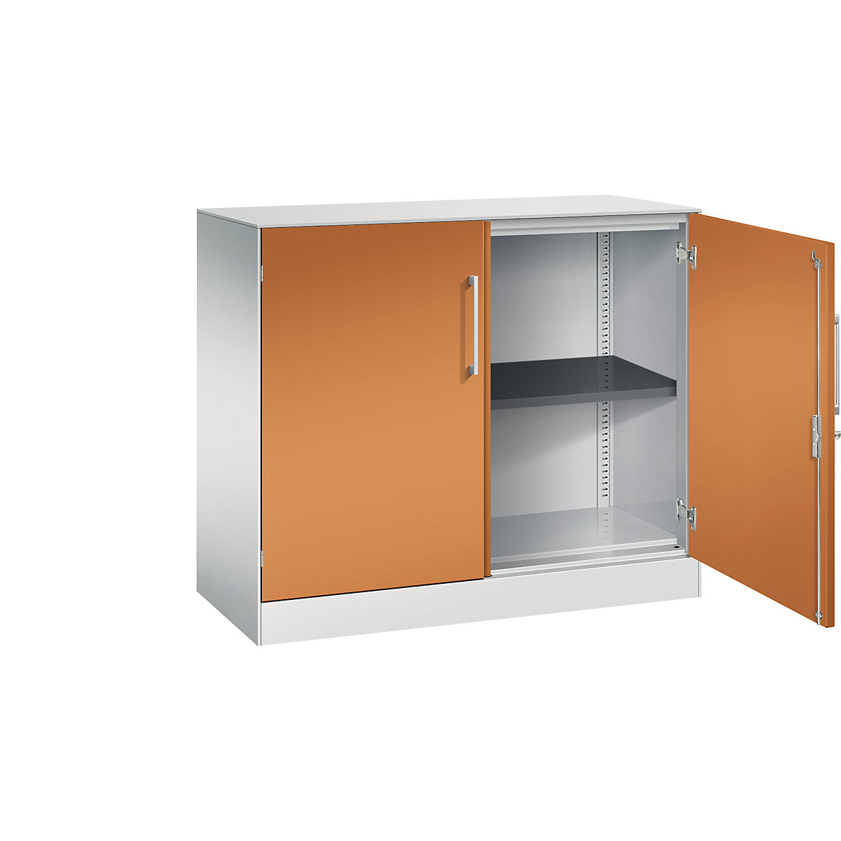 ASISTO double door cupboard, height 897 mm – C+P, width 1000 mm, 1 shelf, light grey/yellow orange-3