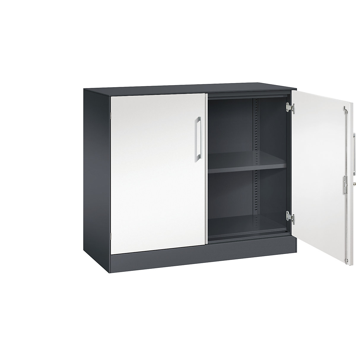 ASISTO double door cupboard, height 897 mm – C+P, width 1000 mm, 1 shelf, black grey/traffic white-13