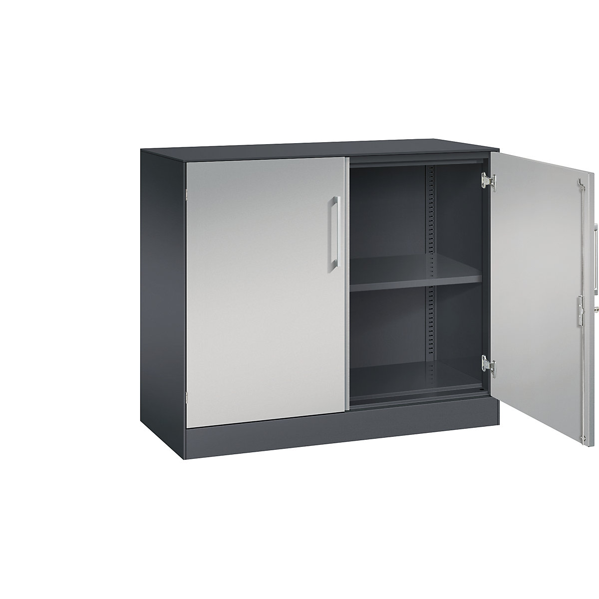 ASISTO double door cupboard, height 897 mm – C+P, width 1000 mm, 1 shelf, black grey/white aluminium-20