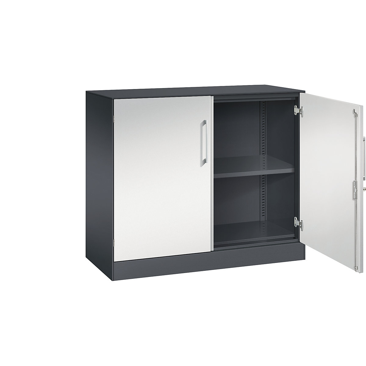 ASISTO double door cupboard, height 897 mm – C+P, width 1000 mm, 1 shelf, black grey/light grey-6