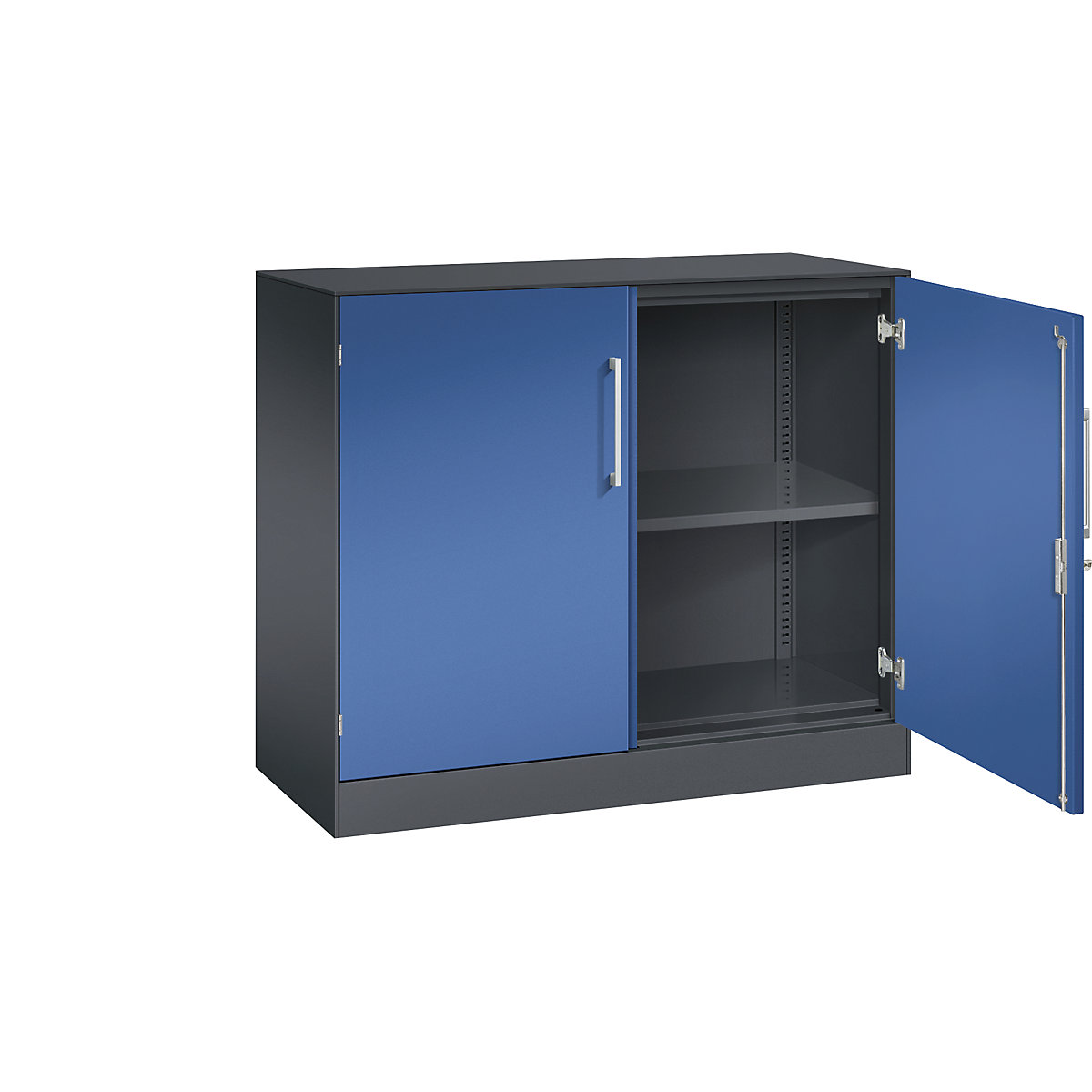 ASISTO double door cupboard, height 897 mm – C+P, width 1000 mm, 1 shelf, black grey/gentian blue-10