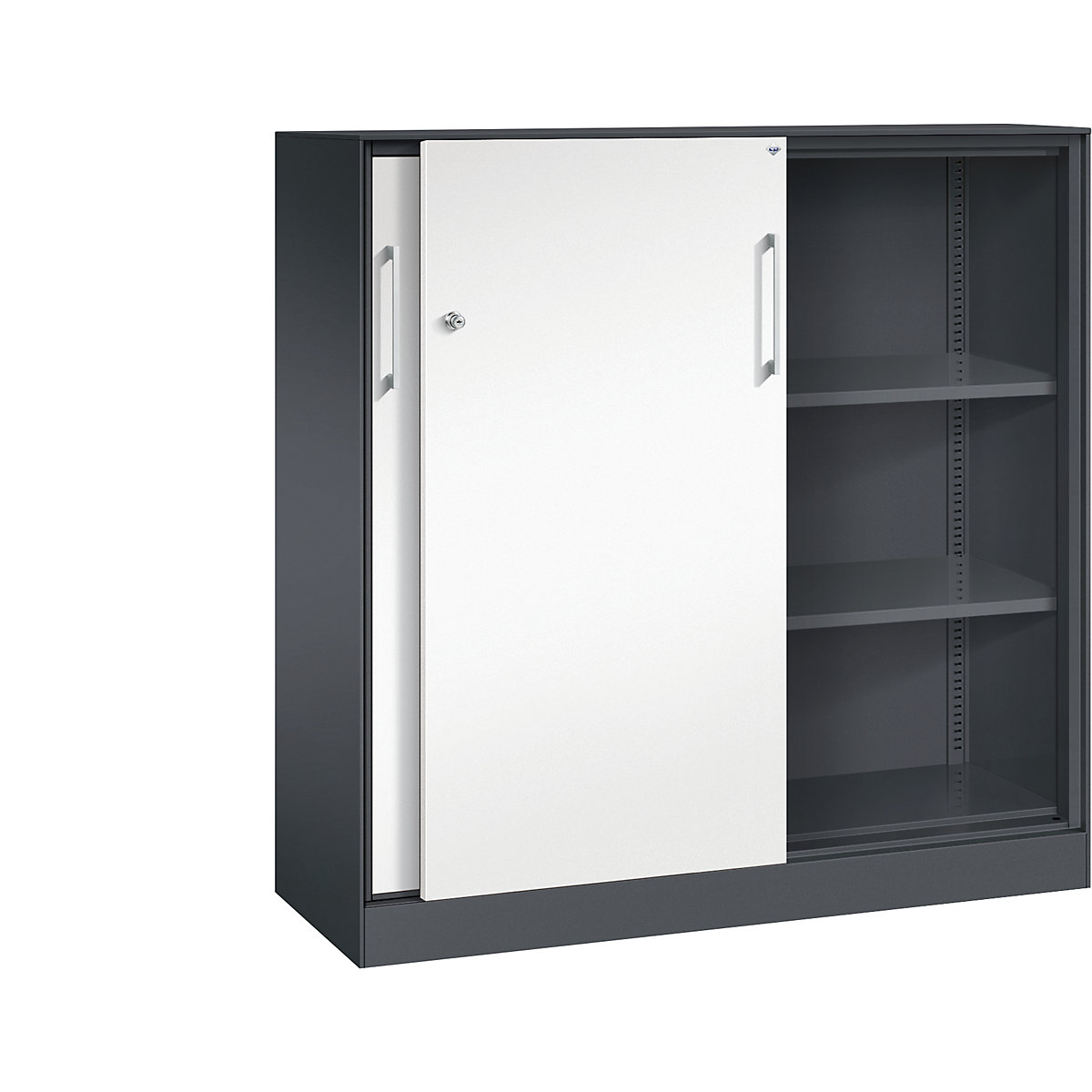 ASISTO sliding door cupboard, height 1292 mm – C+P, width 1200 mm, black grey/traffic white-9