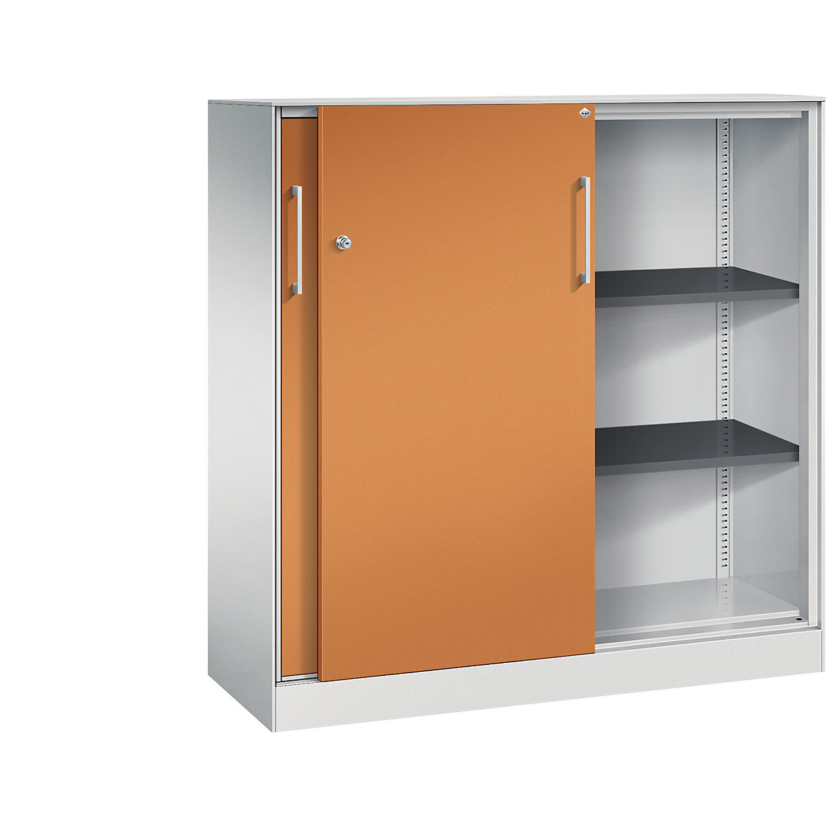 ASISTO sliding door cupboard, height 1292 mm – C+P, width 1200 mm, light grey/yellow orange-20