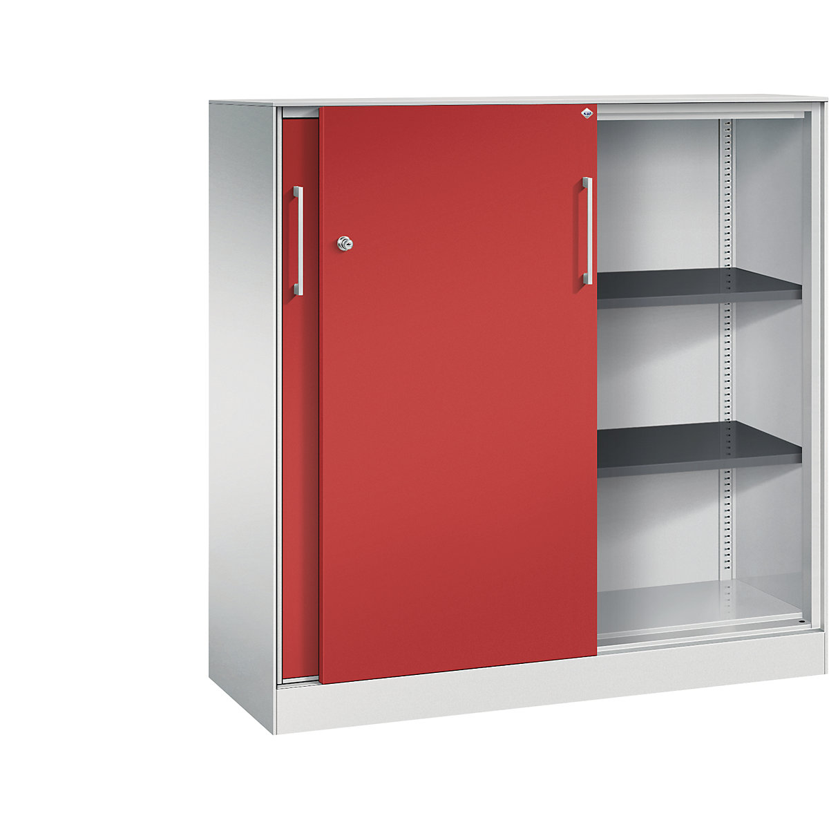 ASISTO sliding door cupboard, height 1292 mm – C+P, width 1200 mm, light grey/flame red-6