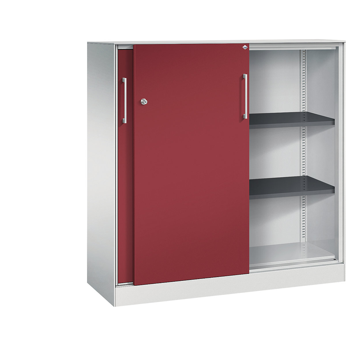 ASISTO sliding door cupboard, height 1292 mm – C+P, width 1200 mm, light grey/ruby red-13