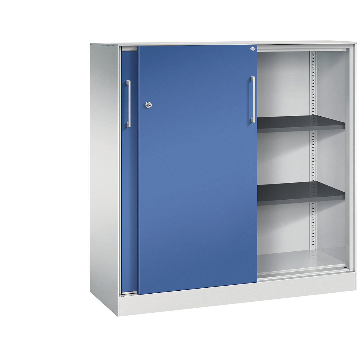 ASISTO sliding door cupboard, height 1292 mm – C+P, width 1200 mm, light grey/gentian blue-10