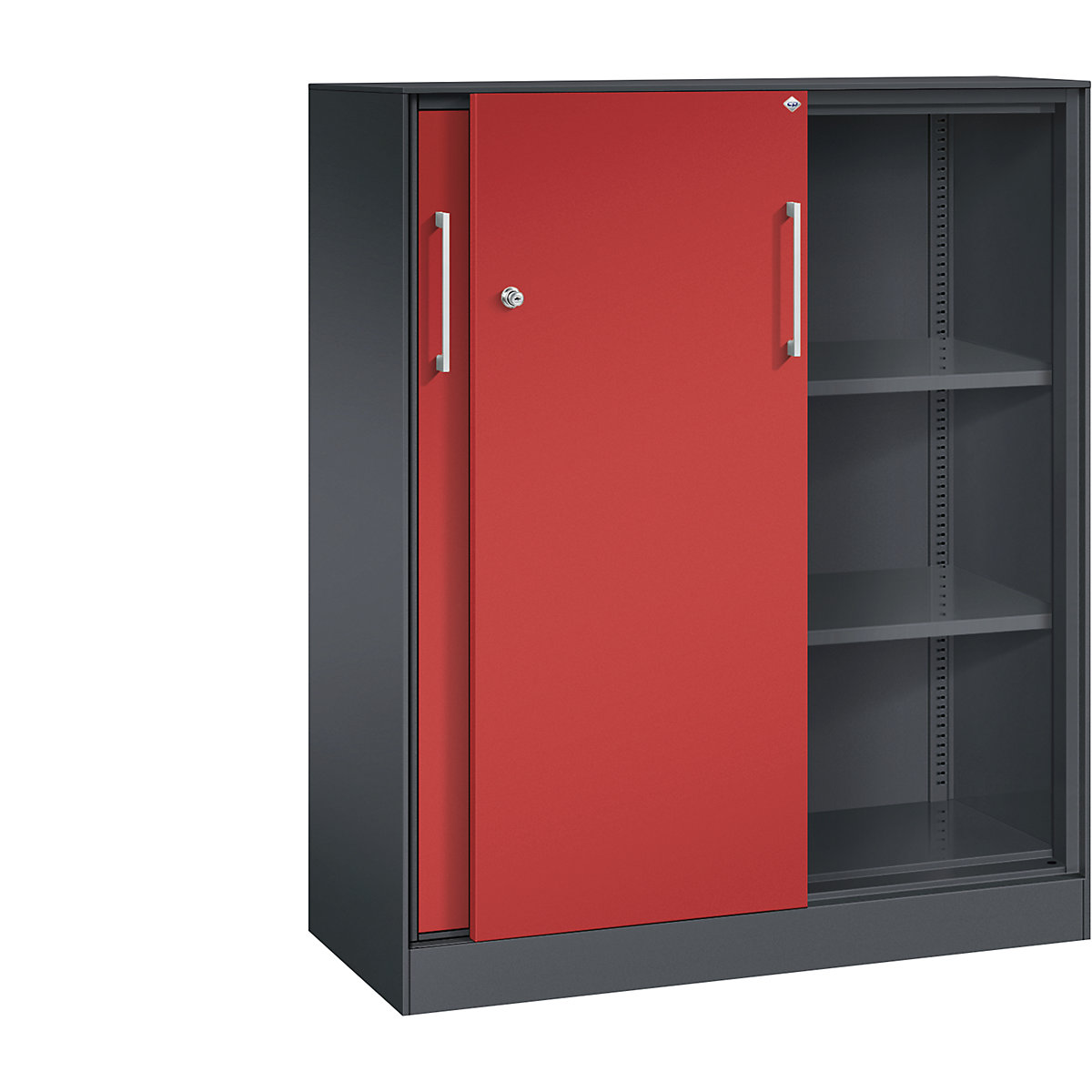 ASISTO sliding door cupboard, height 1292 mm – C+P, width 1000 mm, black grey/flame red-18